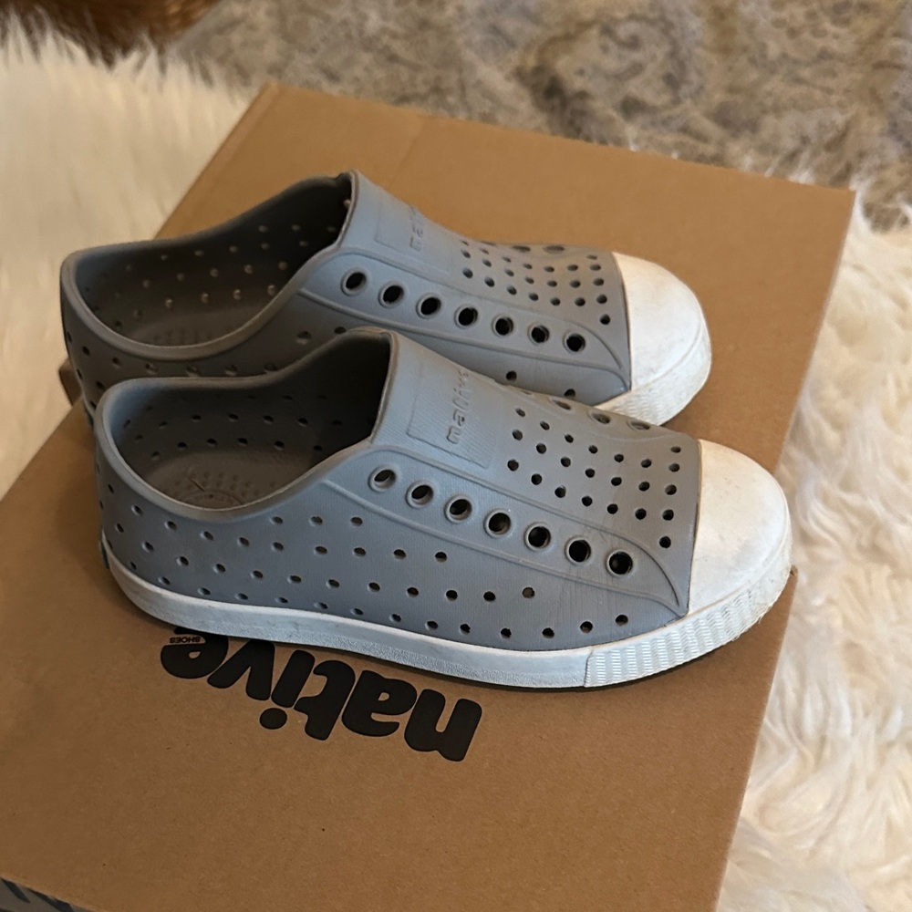 Native Gray and White Perforated Slip-Ons